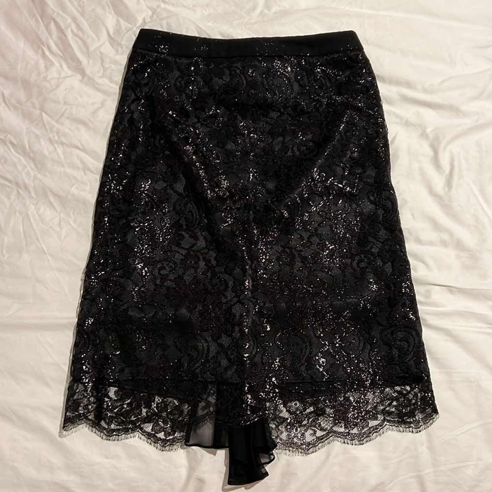 Milly black floral lacy metallic skirt